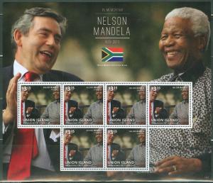 UNION ISLAND  2014  MEMORIAM   NELSON MANDELA  SHEET WITH  GORDON BROWN  MINT NH