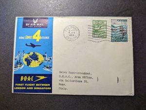 1959 Ceylon Airmail First Flight Cover FFC Colombo to Rome Italy BOAC Comet 4