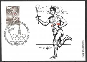 AUSTRIA 1972 Munich Olympics Torch Relay Maxi Card LINZ Matching Sc 926