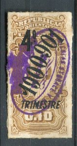 URUGUAY; 1890s early classic Optd. Revenue issue fine used value