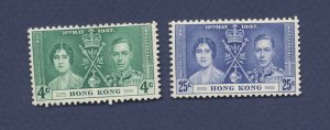 HONG KONG - Scott 151 & 153 - unused hinged - Coronation  - 1937
