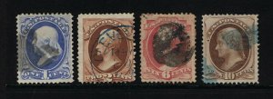 VERY AFFORDABLE GENUINE SCOTT #145 #146 #148 #150 USED 1870 NBNC SET OF 4 STAMPS