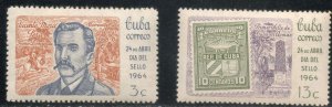 CUBA Sc# 828-829  STAMP DAY philately collecting  CPL SET of 2  1964 MNH mint