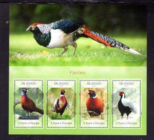 ST. THOMAS & PRINCE #2717 2014 PHEASANTS MINT VF NH O.G M/S4