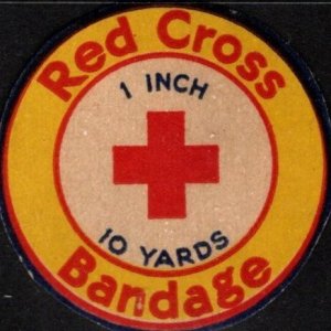 Vintage US Box Label Johnson & Johnson Red Cross 1 Inch Cotton Bandages 10 Yards