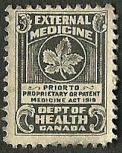 Canada 1909-1919. Very Fine MNH OG Revenue Medicine Stamp Scott # FM2 CV 6.00$