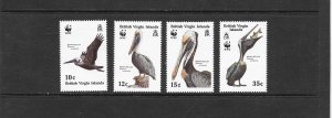 BIRDS - BRITISH VIRGIN ISLANDS #621-4  WWF BROWN PELICANS MNH