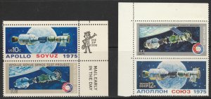 US Russia Joint Issue US 1569-70 Russia 4339-40 Apollo Soyuz Link-up MNH