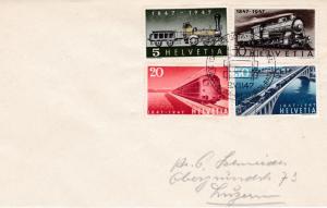 Switzerland 1947 Trains set of 4 on Cover Centenary of the First Swiss Railroad