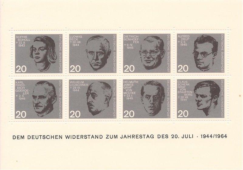 Germany #883-890 MNH M/S CV$6.00 Nazi Resistance Portraits