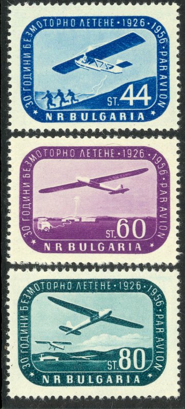 BULGARIA 1956 GLIDER FLIGHTS Anniversary Airmail Set Sc C72-C74 MNH