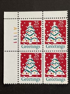 Sc# 2515 25-cent Christmas Tree Stamp, MNH Plate Block 4