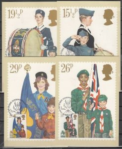 Great Britain, Scott cat. 983-986. Scout issue on 4 Agency Max. Cards. ^