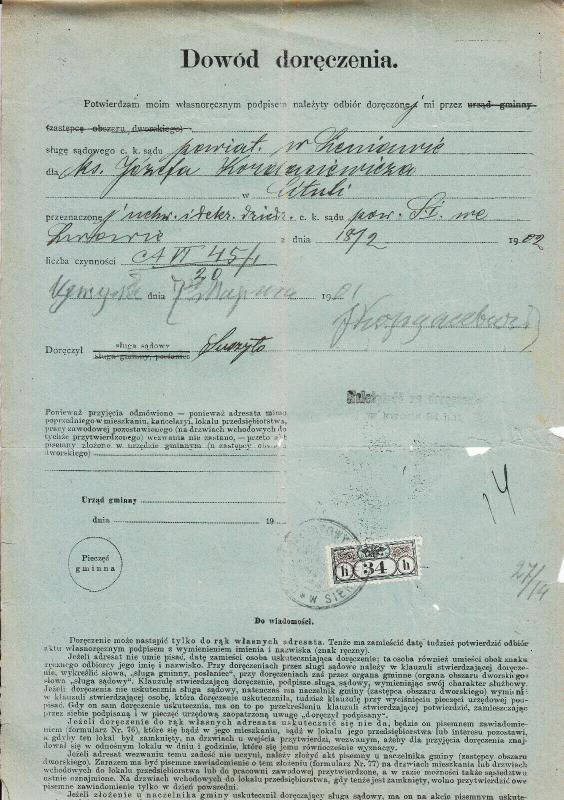 West Ukraine - 18.2.1902 Power of Attorney using 34h fiscal stamp