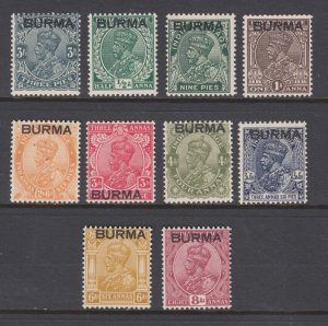 Burma Sc 1-11 MNH. 1937 Overprints on stamps of India, short set, fresh, bright