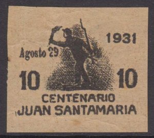 COSTA RICA 1931 JUAN SANTA MARIA UNADOPTED Mena PE42b OVPT PROOF ON NEWSPAPER 