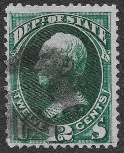 US Stamps Scott #O63 Used Official 12c Dark Green Clay Dept. of State SCV $125