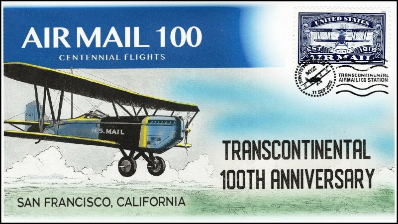 20-267, 2020, Air Mail 100, Event Cover, Pictorial Postmark,Transcontinental,