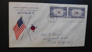 1943 Occupied Nations First Day Cover FDC Korea Washington DC To Oak Ridge NJ