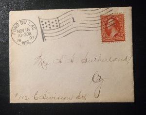 US Scott #279b Postal Cover Cancelled 1901 Fond Du Lac Wisconsin VF