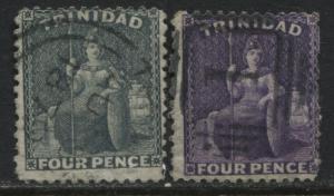 Trinidad 1872 4d gray and 1868 4d violet both used.