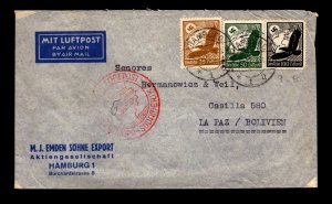 Germany June 6 1937 Flight Cover to Bolivia / SC# C54 - L17458