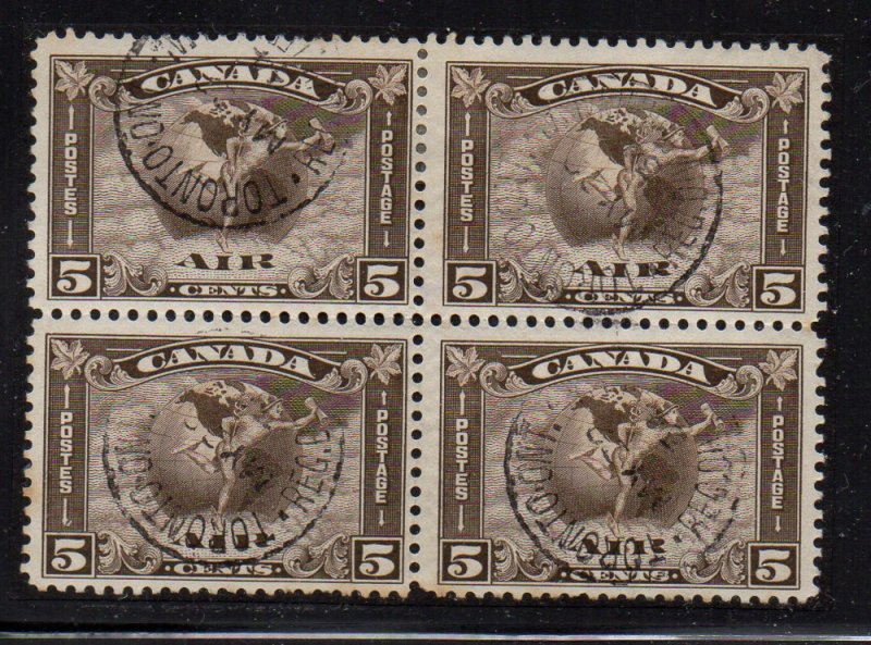 Canada Sc C2 1930 5 c airmail stamp block of 4 used