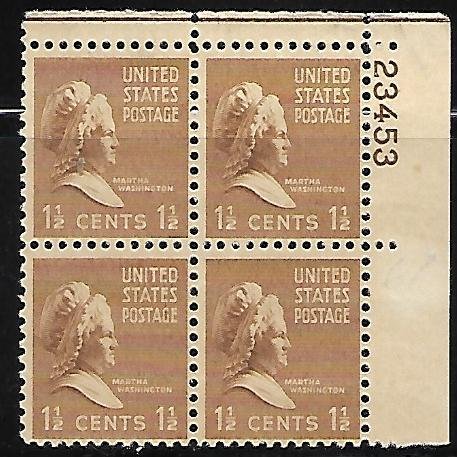 #805 Presidential  Upper Right Plate Block #23453 F VF NH  SCV=$.50