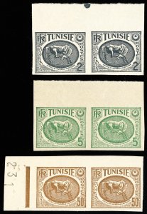 Tunisia Stamps MNH XF Lot of 3 Imperforate Pairs