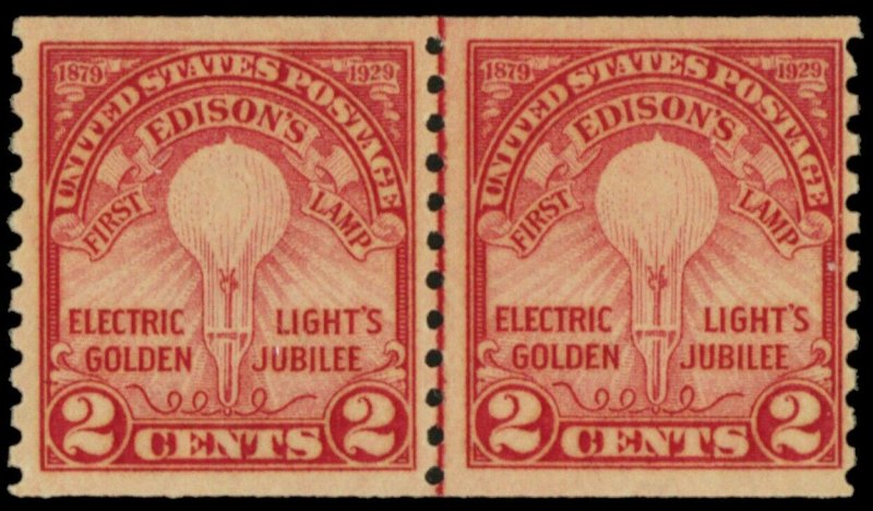 656, Mint FVF NH 2¢ Edison Joint Line Coil Pair -- Stuart Katz