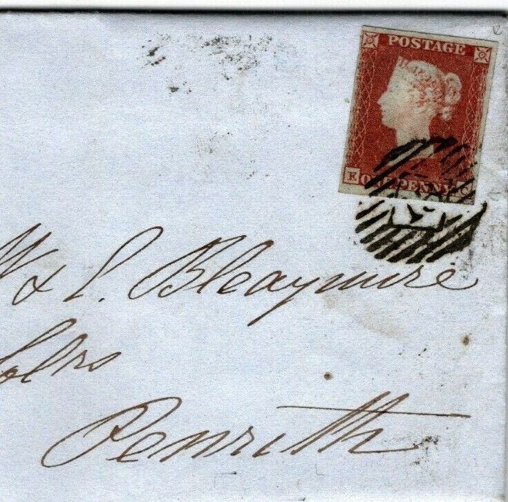 GB Cover Cumberland Penrith 1d Red CLEAR PROFILE Superb 1843 {samwells} EA64