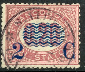 ITALY 1877 2c on 20c Postal Surcharge on Official Stamps Sc 39 VFU