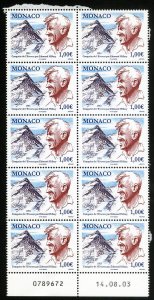 Monaco Stamps MNH XF Mount Everest Edmund Hillary 1 Euro Block of 10