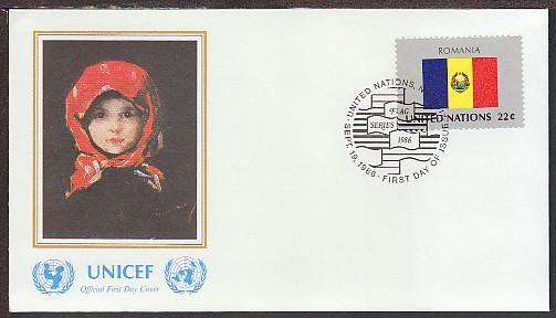 UN New York Romania Flag 1986 UNICEF U/A FDC BIN 19240
