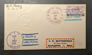 1937 USS Fairfax Cover Special Service Squadron New Year Cancel Balboa CZ Cancel