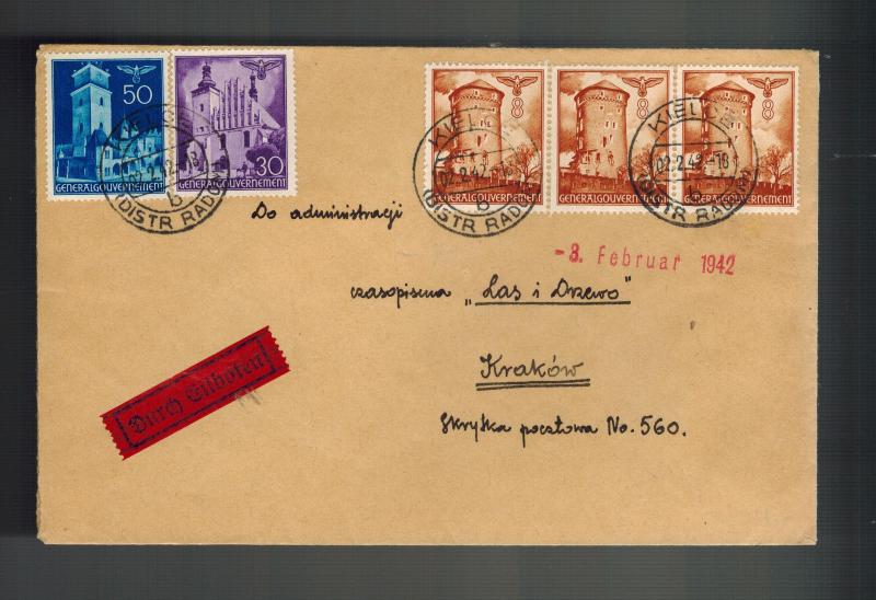 1942 Kielce Poland to Krakow Germany GG cover Express Mail Forest and Wood Magaz