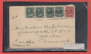 1915 admiral cover to Denmark 5 stamps with receiver CAanda