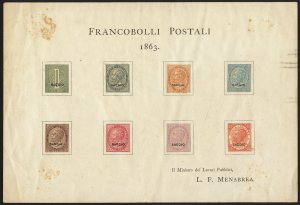 Italy original saggio proof/specimen 8-stamp sheet from 1863. L. F. Menabrea