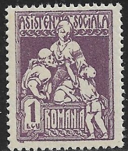 ROMANIA 1921-28 1L CHARITY TAX Revenue P.13 1/2  BFT 63 MLH