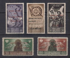 POLAND STAMPS, 1945, POLISH FORCES IN ITALY. GREETINGS BY ROOSEVELT OVP., MNG