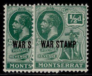 MONTSERRAT GV SG61 + 61b, ½d SHADE VARIETIES, NH MINT. 