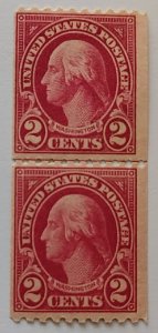 Scott Stamp #606 & 606a -Scarce MNH OG 2¢ Carmine Lake Coil LINE Pair SCV $775.