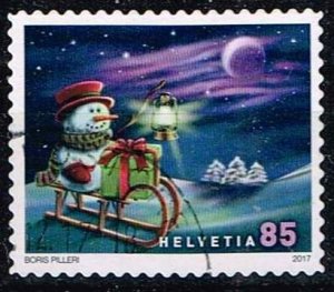Switzerland 2017,Sc.#1657 used. Christmas: Snowman on a Sleigh