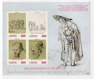 Liberia Sc 2408 NH Art minisheet of 4 from 2006 - Art - Paintings of Rembrandt 