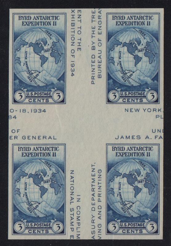 1935 Sc 768 Farley imperf Byrd Antarctic - Cross Gutter Block CV $20