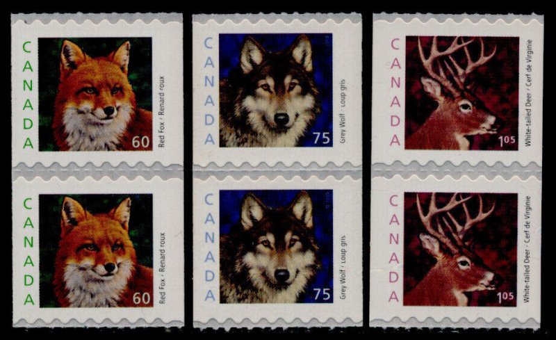 Canada 1879-81 coil pairs MNH Animals, Red Fox, Grey Wolf, White-tailed Deer 