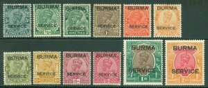 SG O1-12 Burma 1937 officials service 3p-2r. Fine mounted mint