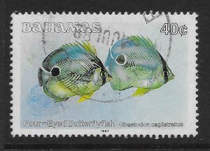 BAHAMAS SG765B 1988 40c FOUR-EYED BUTTERFLY FISH WITH IMPRINT DATE USED