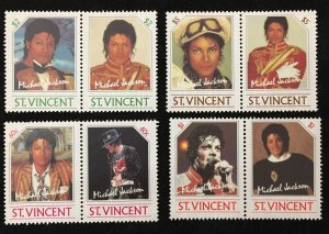 Michael Jackson Pop Music Pair St Vincent MNH (8 Stamps) MK3179