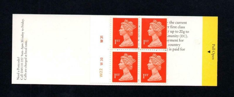 4x 1st NVI BARCODE BOOKLET TYPE 9 PLATE W22 W30 W31 ROUGH CARD MCC £100